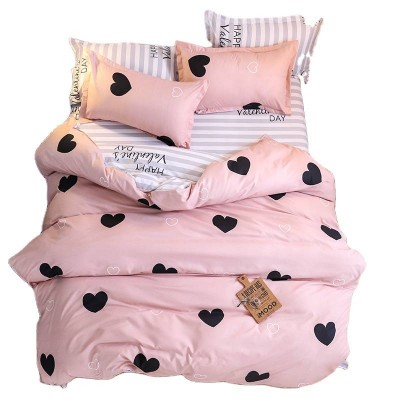 China Cheap Hot Sell 100% Polyester Brushed Bedding Set With Small Heart Printing Duvet Cover Set